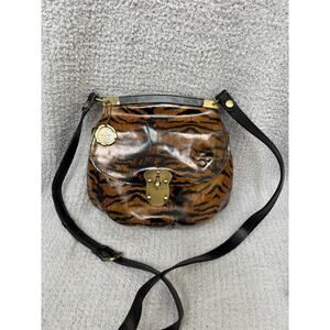 Patrician Nash Brown Black Tiger Print Patent Leather Crossbody #69329